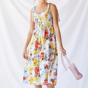 UO Positano Linen Tie-Shoulder Midi Dress